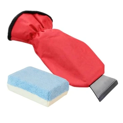 Image of Tek Automotive Winter Car Kit Twin Pack Ice Scraper with Fleece Lined Waterproof Glove &amp; Microfibre Chamois Demister Pad Accessories, for Windscreen, Condensation Remover