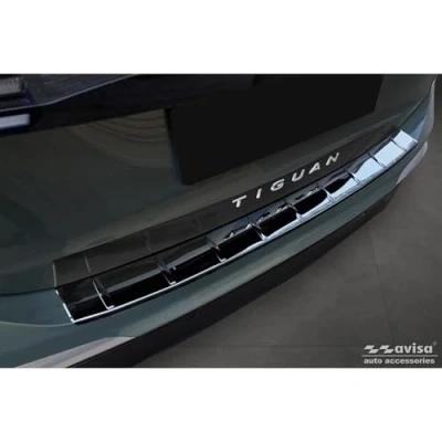 Image of Avisa Black Mirror Stainless Steel Rear bumper protector compatible with Volkswagen Tiguan (CT1) 2024 &#039;Ribs&#039;