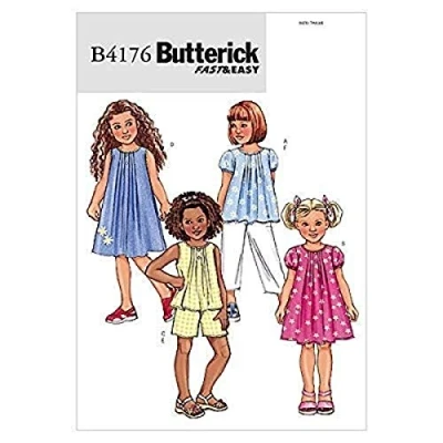 Image of Butterick Patterns B4176 Size 2 3 4 5 Childrens and Girls Top/Dress/Shorts/Pants, Pack of 1, White