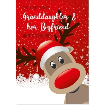 Image of doodlecards Granddaughter and Boyfriend Christmas Card Rudolph in Snow Medium Size for &amp; with Plain Envelope