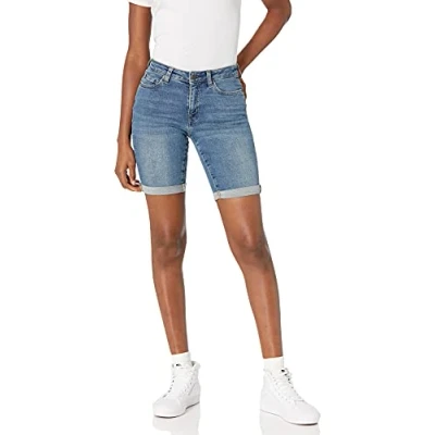 Image of Amazon Essentials Women&#039;s Slim Fit 9&quot; Denim Bermuda Shorts, Medium Wash, 16