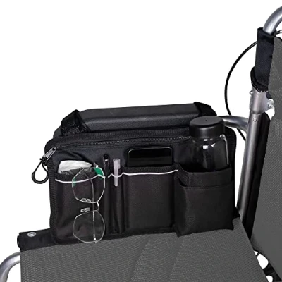 Image of Wheelchair Side Bag,Double Sided Armrest Pouch with Cup Hold and Reflective Strip, for Most Wheelchairs, Walkers or Rollators