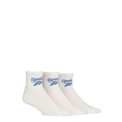 Image of Mens and Women&#039;s 3 Pair Reebok Foundation Cotton Ankle Socks White 11 12.5 UK