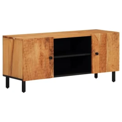 Image of vidaXL Solid Acacia Wood TV Cabinet Stand Brown Entertainment Centre Unit with Iron Legs, Spacious Storage for Living Room and Bedroom 105x33x46cm