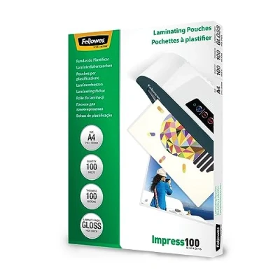 Image of Fellowes A4 Laminating Pouches, Gloss, 100 Micron, Pack of