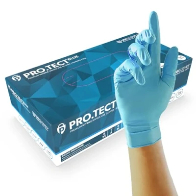 Image of Unigloves PRO.TECT Blue GU0044 Heavy Duty Nitrile Gloves Multipurpose, Powder and Latex Free, Disposable Gloves, Box of 100 Blue, Large