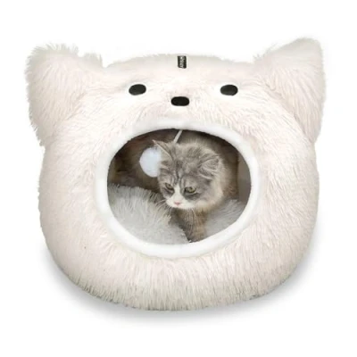 Image of CATISM Cat Cave Bed Washable Sleeping Place for Cats Plush Pet Pillow House Cushion Fluffy Kitten Puppy Cuddly