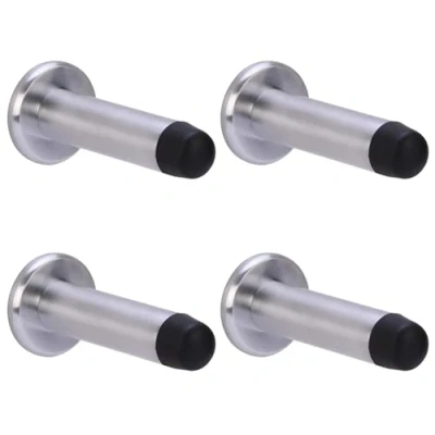 Image of HANDLEZONE® 4 Pack 75mm / 3 inch Projecting Skirting Or Wall Mounted Door Stop, Concealed Fixing, Rubber Buffer Stopper Satin Chrome