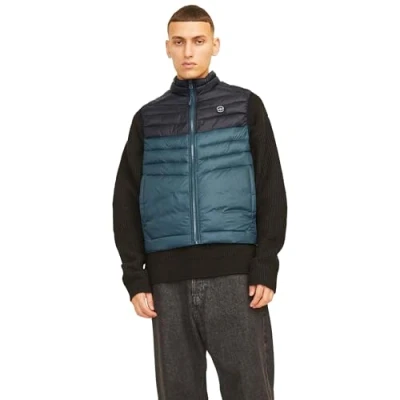Image of Jack &amp; Jones Mens Sleeveless Gilet Zipper Closure and High Neck Green Size Small