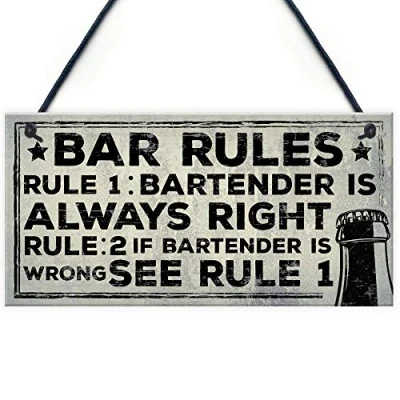 Image of RED OCEAN Always Right Bartender FUNNY Pub Landlord Alcohol Beer Vodka Gift Hanging Plaque Man Cave Sign