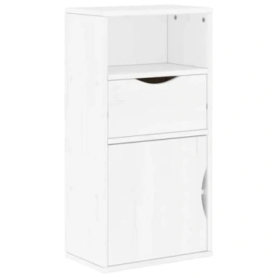 Image of vidaXL Side Cabinet with Drawer White Pine, Living Room/Bedroom Furniture, 40x24x79 cm, Adjustable Door