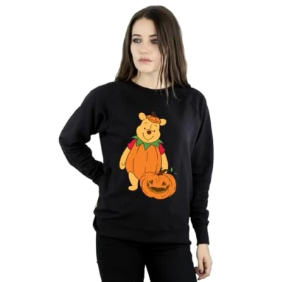 Image of Disney Women&#039;s Winnie The Pooh Halloween Pumpkin Sweatshirt Black Large