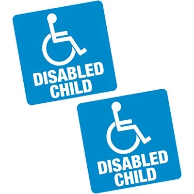 Image of 2 x Disabled Child Blue Badge 4&quot; 100mm Sq. Vinyl Sticker Car Van Home Motability