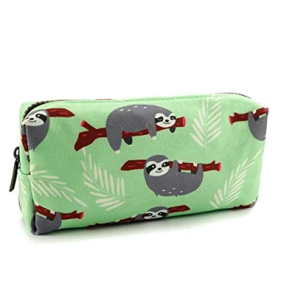 Image of LParkin Sloth Students Super Large Capacity Canvas Pencil Case Pen Bag Pouch Stationary Makeup Cosmetic (Green)