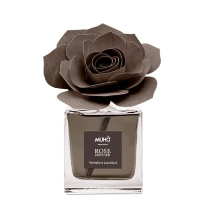 Image of MUHA&#039; Rose Diffuser, Vanilla and Licorice Fragrance, Room Diffuser with Birch Wood Rose, Size 100 ml
