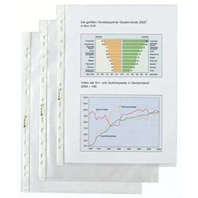 Image of Acco Hetzel 2102392 A4 Punched Document Pockets Crystal Clear Extra Strong Sleeve Wallets Open at the Top Pack of 100