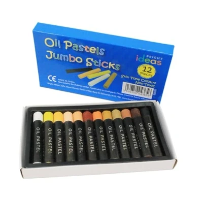 Image of Bright Ideas Jumbo Oil Pastels PK12 Assorted Skin Tone Colours Crayons Intense Perfect for Kids, Artists, Students Paper and Canvas. BI8351.