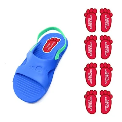 Image of Shoe Labels for Kids Personalised Stickers with Foot Print 21 x 37&#039;5 mm. (8 Pairs). Model: 2. Red