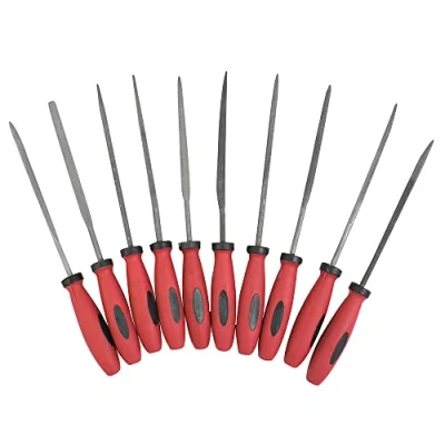 Image of Dekton 10 Piece Needle File Set Hardened Steel Anti slip Soft Grip Handles Precision Hand Tools For Shaping, Smoothing, Filing Metal, Wood, Plastic And Jewelry Durable Carbon Construction
