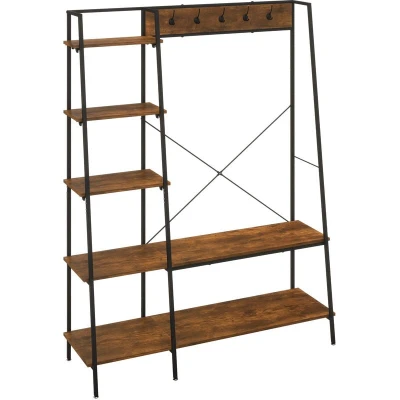 Image of HOMCOM Industrial Coat Rack Stand Hall Tree with 2 Tier Shoe 5 Side Shelves