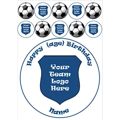 Image of Your team logo football club 7.5&quot; inch cake topper with 1.5 cupcake toppers edible icing