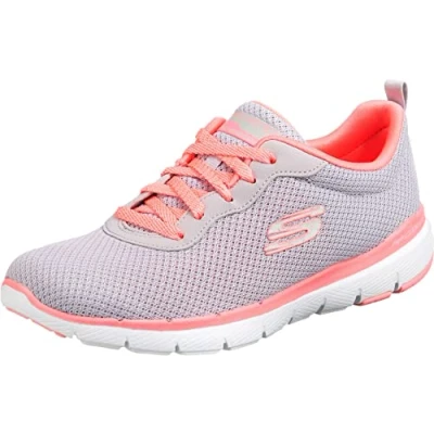 Image of Skechers Women&#039;s Flex Appeal 3.0 First Insight Trainers, Lt Gray Mesh Hot Pink Trim, 3 UK