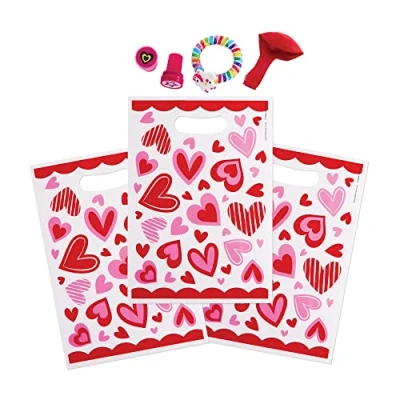 Image of Baker Ross FX505 Heart Party Loot Bags Pack of 10, Valentine&#039;s Multipack for Kids