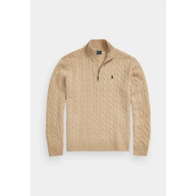 Image of Polo Ralph Lauren Cable KNIT WOOL Cashmere Jumper Jumper, Men&#039;s, Size: XL, Camel melange