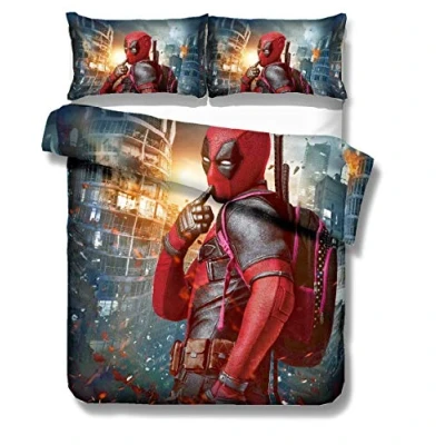 Image of Nichiyo Deadpool bed linen set duvet cover and pillowcase, microfibre, 3D digital print, three piece (duvet pillowcases) (1,double 200 x cm)