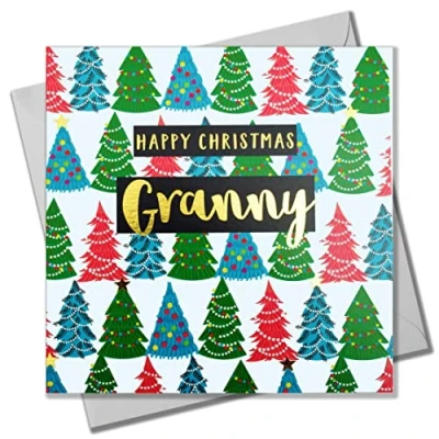 Image of Christmas Card, Granny Trees, text foiled in shiny gold