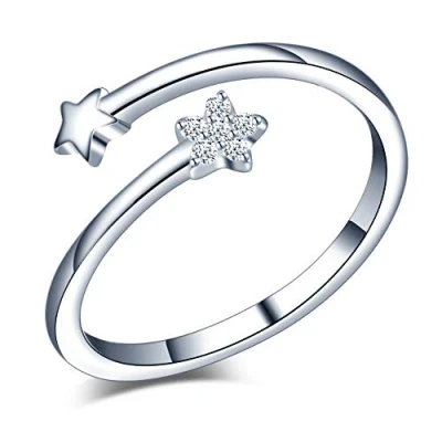 Image of Yumilok Solid 925 Sterling Silver Star Adjustable Ring for Women Girls Gift with Box, Size L R