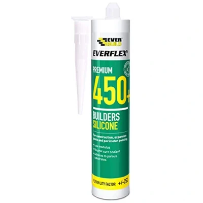 Image of Everbuild Everflex 450 Premium+ Builders Silicone Sealant Waterproof Seal Suits Most Building Materials Internal and External Use White 300ml