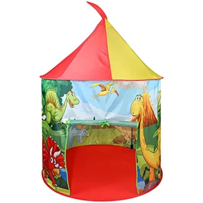 Image of SOKA Dinosaur Play Tent Portable Foldable Green Pop Up Dino Teepee Indoor or Outdoor Camp Travel Garden Playhouse for Kids with Carry Bag Children Boys Girls Toddler