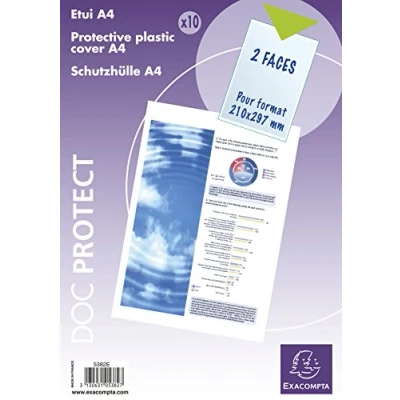 Image of Exacompta Ref 5382E PVC Single Protective Sleeve 297 x 210mm in Size, Suitable for A4 Documents, 2 Faces, 2mm PVC, Durable Everyday Use Bag of 10