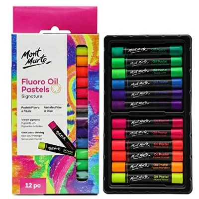Image of MONT MARTE Fluoro Oil Pastels Signature 12pc, 12 Assorted Colours, Vibrant Pastel Set, Great Blending and Layering, Ideal for Art, Craft, Colouring Sketching