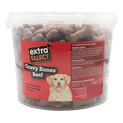 Image of Extra Select Gravy Bones Beef Flavoured Dog Treat Biscuits in a 1ltr Bucket (approx 110 biscuits)