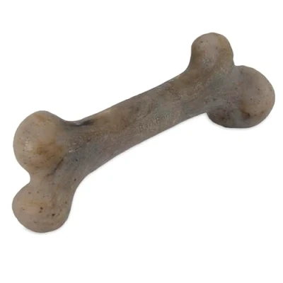 Image of Pet Qwerks Dinosaur BarkBone Nylon Dog Bone for Tough Chewers Real Bacon Flavor