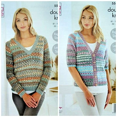 Image of King Cole Knitting Pattern Ladies Cardigan and Jumper in Drifter DK 5581 Multicolor