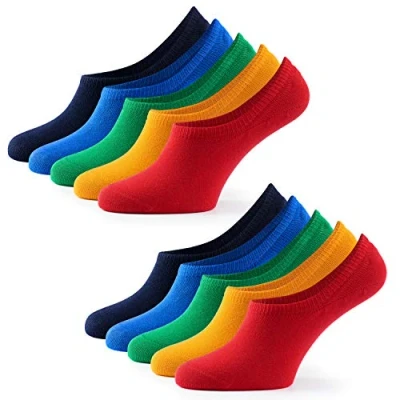 Image of Mens Invisible No Show Low Cut Socks(10 Pair Pack) by Mat &amp; Vic&#039;s Cotton Classic Comfortable Breathable (UK 9 11 / EU 43 46, Fun Colours)