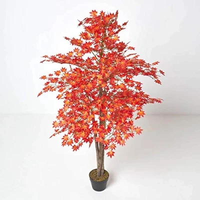 Image of HOMESCAPES 5 ft Red Maple Tree Large Artificial Replica Plant in Pot, 160 cm Office Conservatory Indoor Decoration