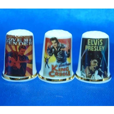 Image of Porcelain China Thimbles Set of Three Elvis Movie Posters