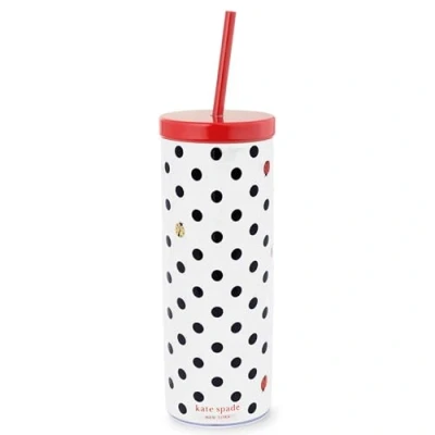 Image of kate spade new york Acrylic Tumbler with Lid and Straw, 24 oz Tumbler, Slim Double Wall (Ladybug Dot)