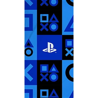 Image of PlayStation Official Beach Towel Controller Icons Check Design 70 x 140cm 100% Cotton