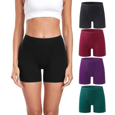 Image of wirarpa Women&#039;s Boxer Briefs Modal Boyshort Panties Ultra Soft Ladies Boxers Underwear Under Dress Skirt 4 Pack Black Red Purple Green Size S
