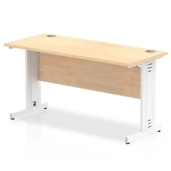 Image of Impulse 1400 x 600mm Straight Desk Maple Top White Cable Managed Leg