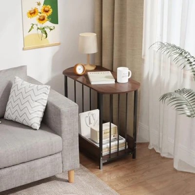 Image of Homullel Narrow Sofa Side Table with Storage White for Living Room, 2 Tier End Tables Coffee Bedside Small Space (Dark Walnut)