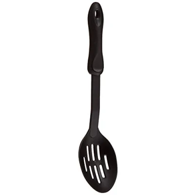 Image of KitchenCraft KCNSSS Nylon Slotted Spoon, Non Stick Safe Plastic Kitchen Utensil, 30 cm, Black