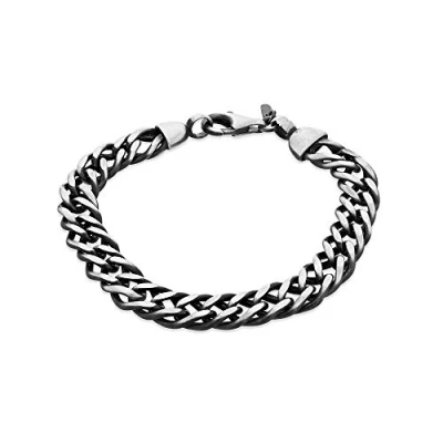 Image of Tuscany Silver Men&#039;s Sterling Oxidised 9.5mm Double Curb Chain Bracelet 20cm/8&#039;