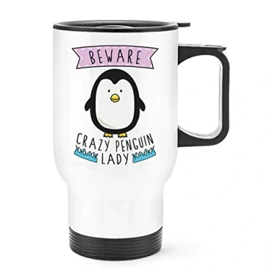 Image of Beware Crazy Penguin Lady Travel Mug Cup with Handle
