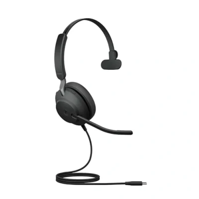Image of Jabra Evolve2 40 SE Wired Noise Cancelling Mono Headset with 3 Microphone Call Technology and USB C Cable MS Teams Certified, Works All Other Platforms Black